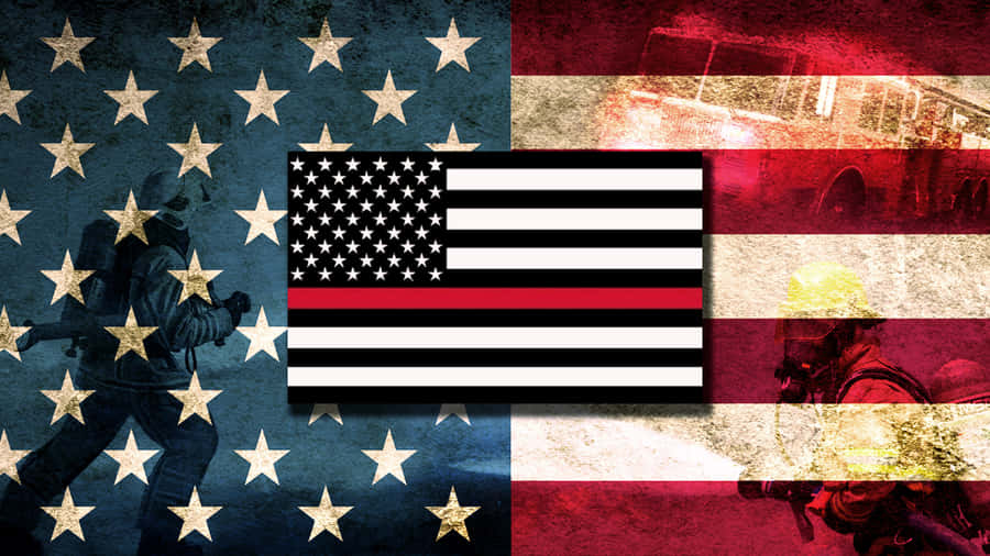 A Firefighter And An American Flag Wallpaper