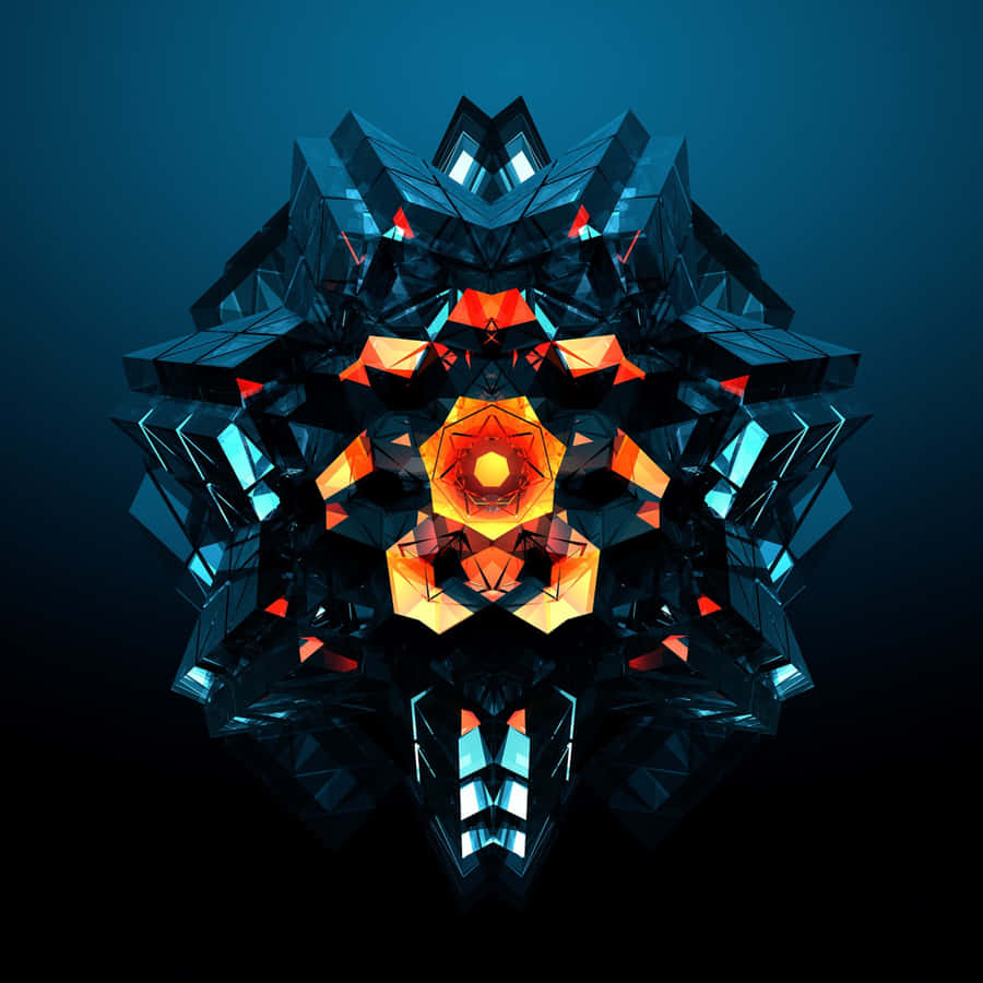A Geometric Design With Orange And Blue Lights Wallpaper