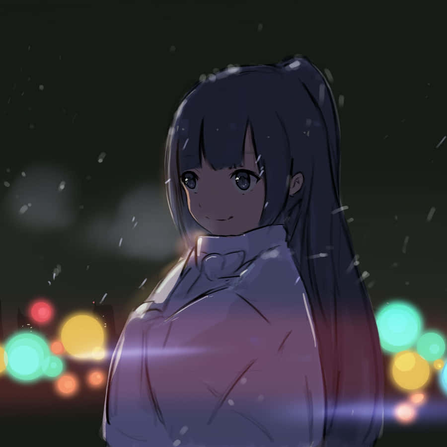 A Girl In A White Coat Standing In The Snow Wallpaper