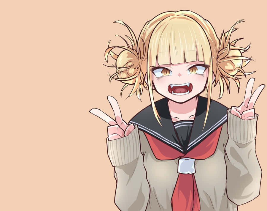 A Girl With Blonde Hair Is Making A Peace Sign Wallpaper