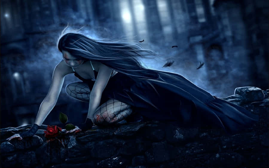 A Girl With Long Hair Sitting On A Wall Wallpaper