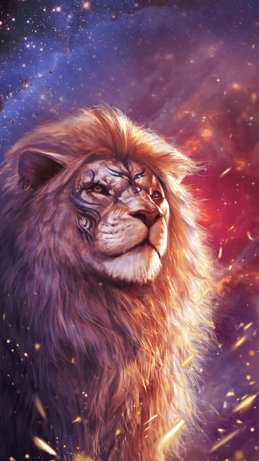 A Golden Abstract Lion Coming Out Of Its Silhouette Wallpaper