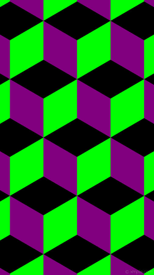 A Green And Purple Tiled Pattern With Black And Green Squares Wallpaper