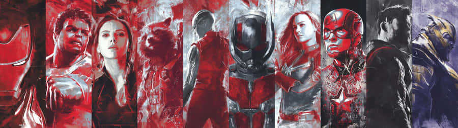 A Group Of Red And Black Superheroes In A Row Wallpaper