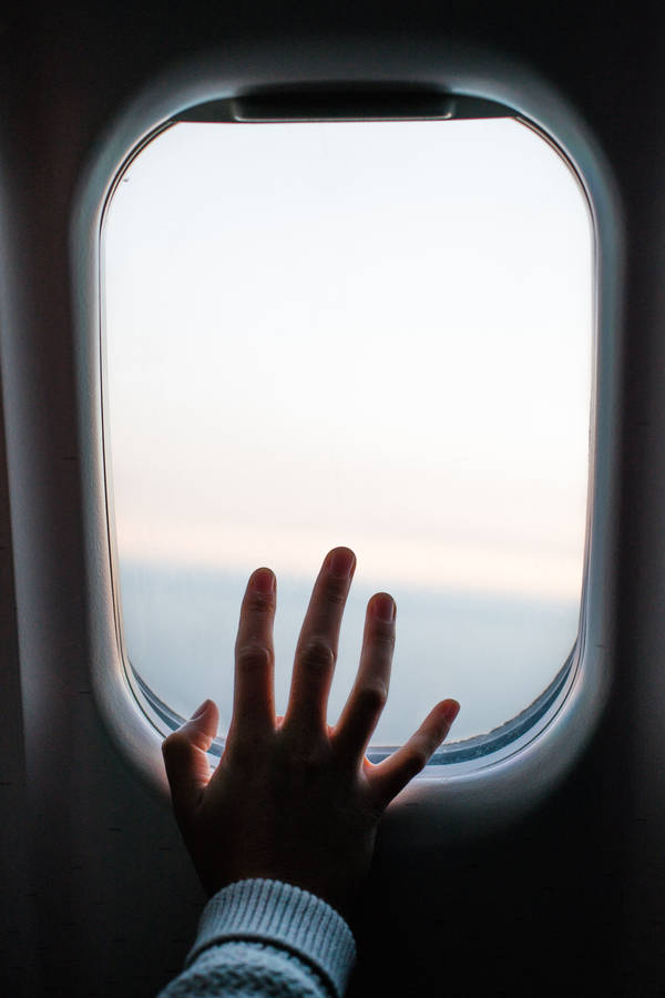 A Hand Touching The Plane Window Wallpaper