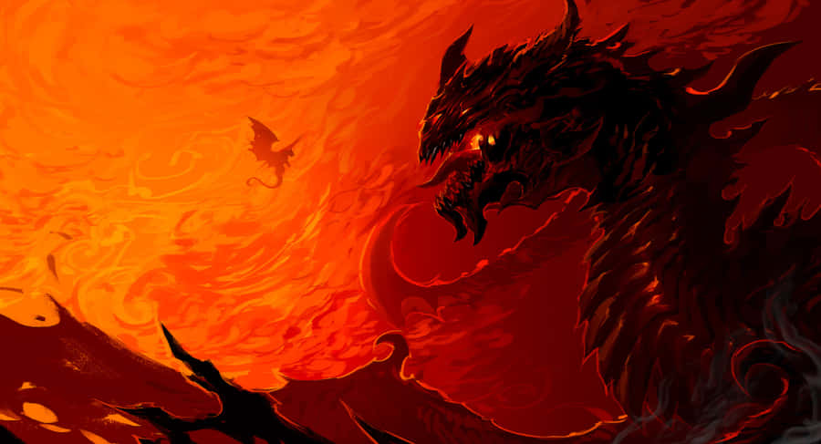 A Majestic Dragon Soaring Into The Evening Sky Wallpaper