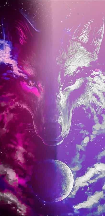 A Majestic Pink Wolf Under The Magical Northern Lights Wallpaper