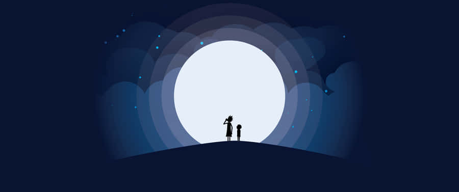 A Man And Woman Standing On A Hill With A Light Shining Through The Sky Wallpaper