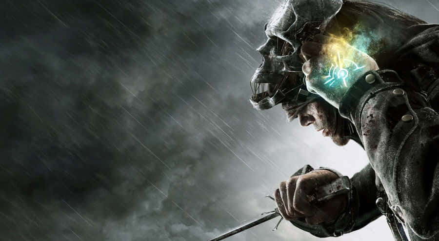 A Man In A Helmet Is Holding A Sword Wallpaper