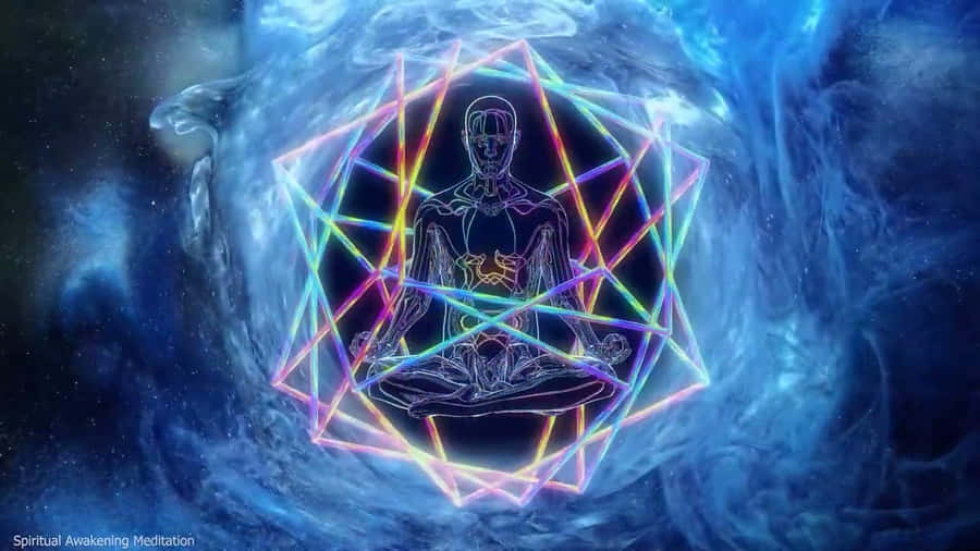 A Man In A Lotus Position With A Rainbow Colored Background Wallpaper