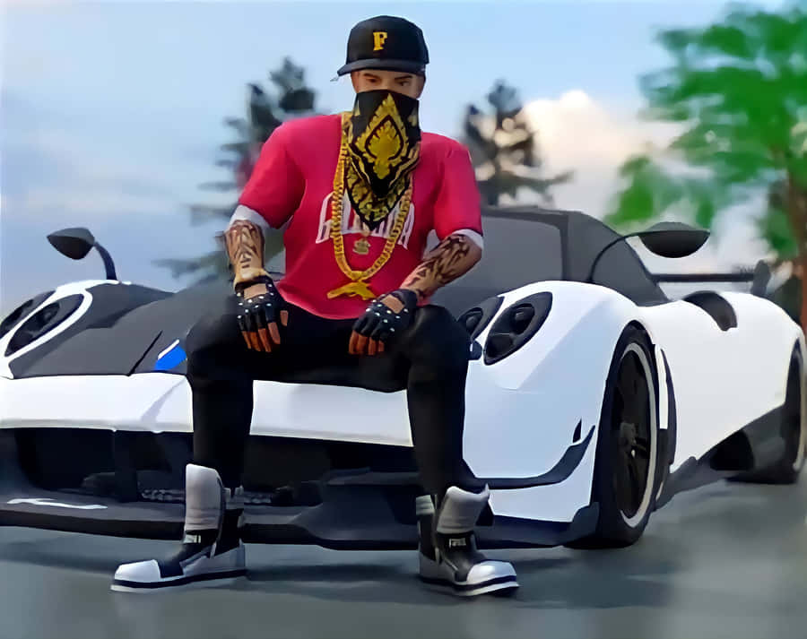 A Man Sitting On A White Sports Car Wallpaper