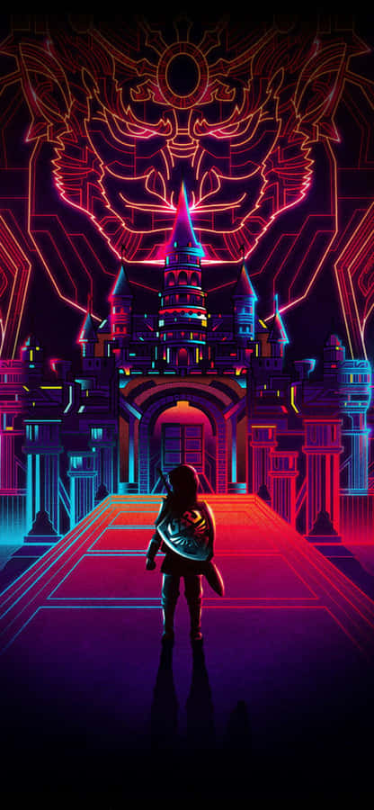 A Man Standing In Front Of A Neon Castle Wallpaper