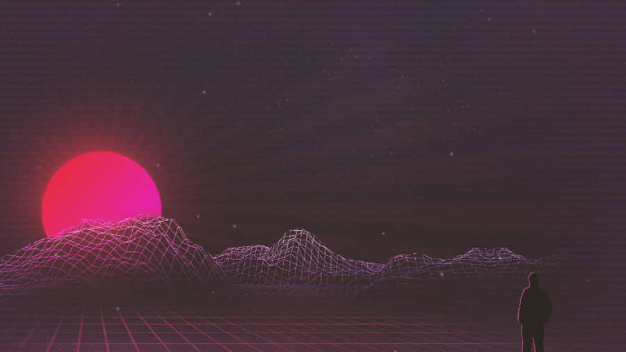 A Man Standing In Front Of A Red Sun Wallpaper