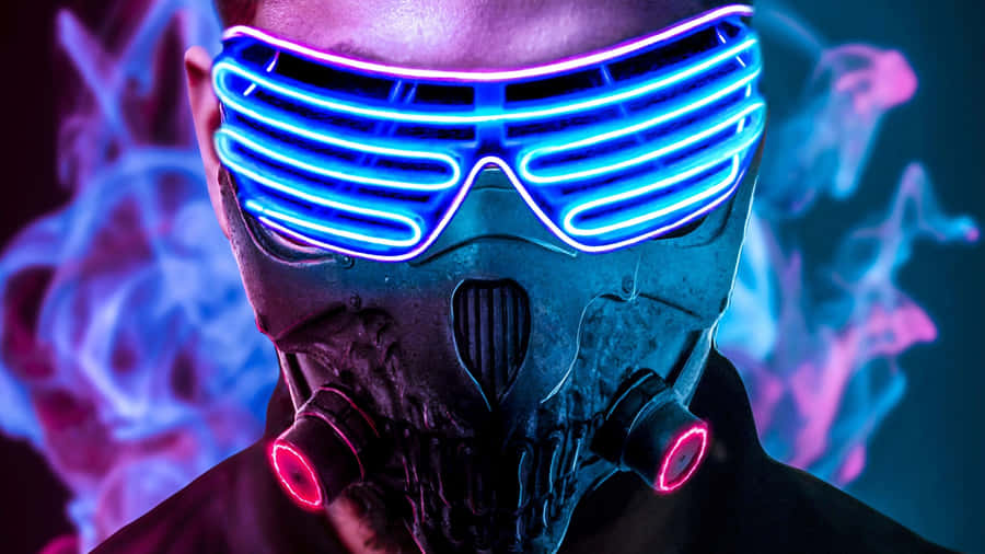 A Man Wearing A Neon Mask And A Blue Mask Wallpaper