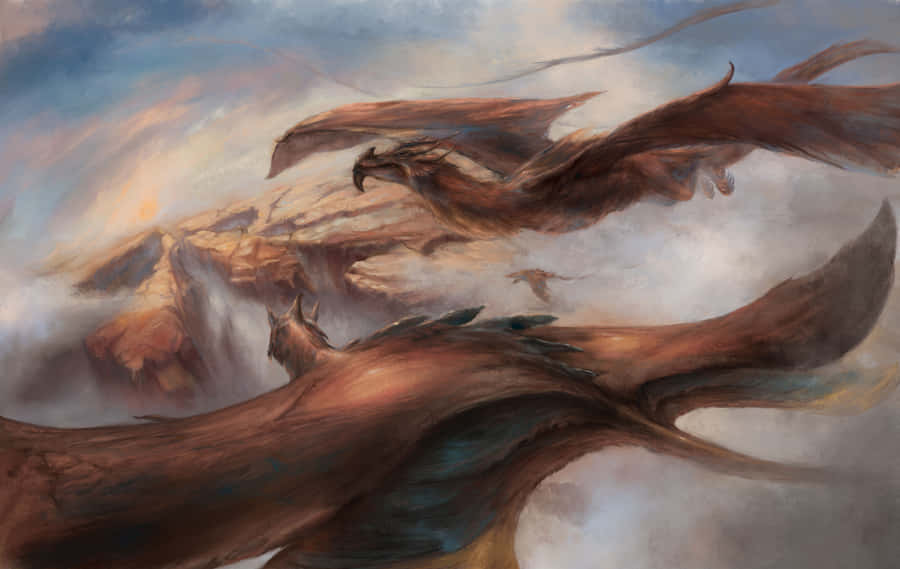 A Mighty Mythical Dragon Is Taking Flight Against A Starry Night Sky Wallpaper