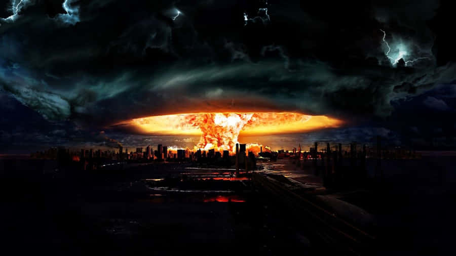 A Nuclear Explosion Is Shown In The Background Wallpaper