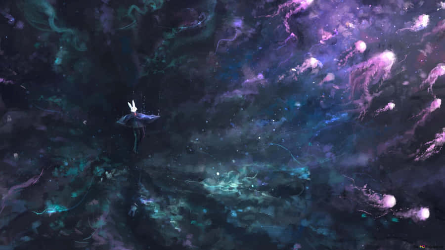 A Painting Of A Jellyfish In A Purple And Blue Space Wallpaper