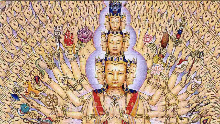 A Painting Of Buddha With Many Arms Wallpaper