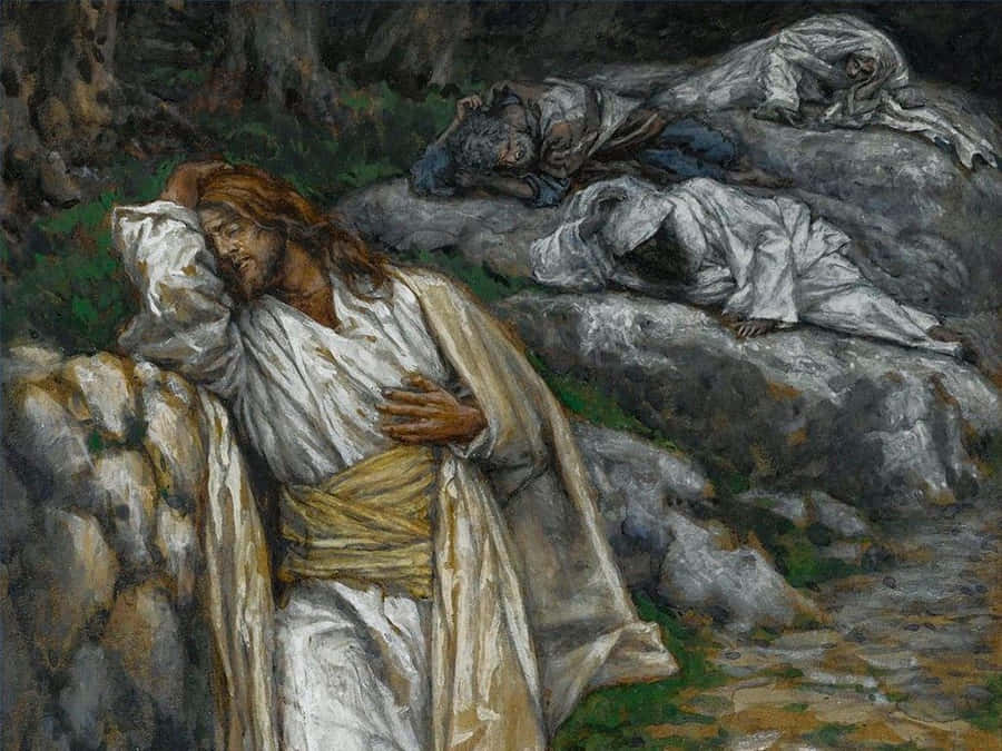 A Painting Of Jesus Lying On The Ground Wallpaper