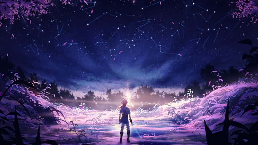 A Person Standing In The Forest With Stars In The Sky Wallpaper
