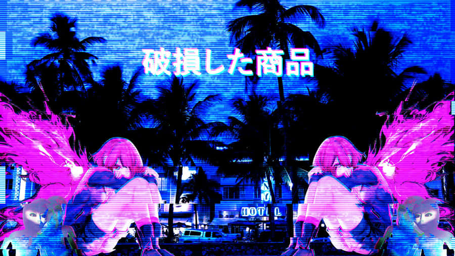 A Pink And Purple Image Of Two Girls Wallpaper
