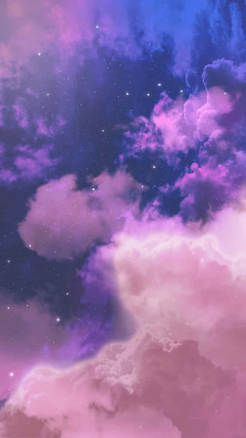 A Pink And Purple Sky With Clouds And Stars Wallpaper