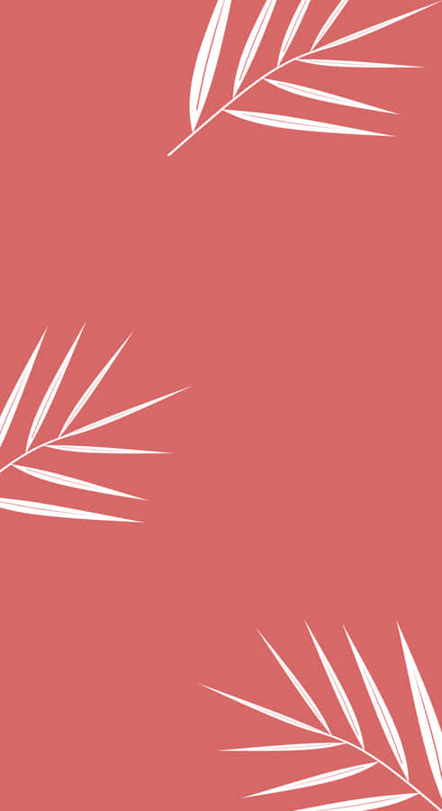 A Pink Background With White Palm Leaves Wallpaper