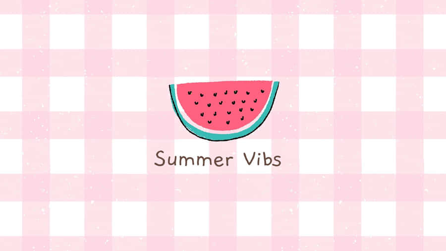 A Pink Checkered Background With A Watermelon Slice Wallpaper