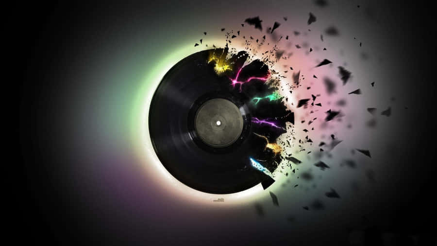 A Record Is Broken Into Pieces In A Dark Room Wallpaper
