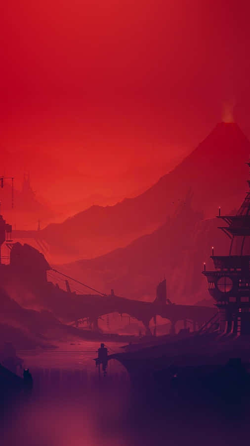 A Red And Black Anime Inspired Image Showing An Anime Character In A Wintery Setting. Wallpaper