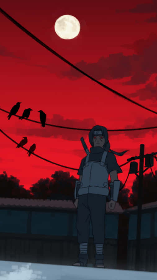 A Sleek Uchiha Iphone Looks Stunning Against A Black Background. Wallpaper
