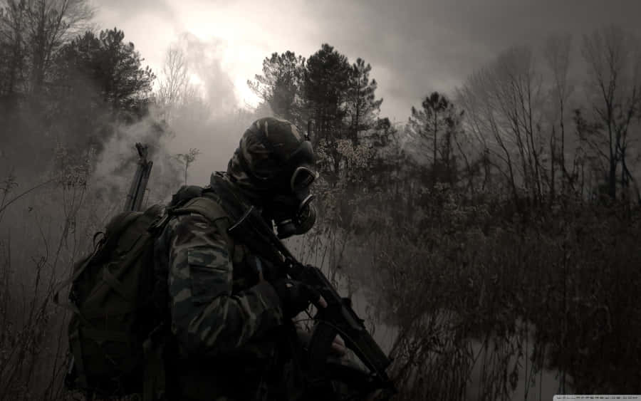 A Soldier Of The Us Military Standing Against A Beautiful Sunset. Wallpaper