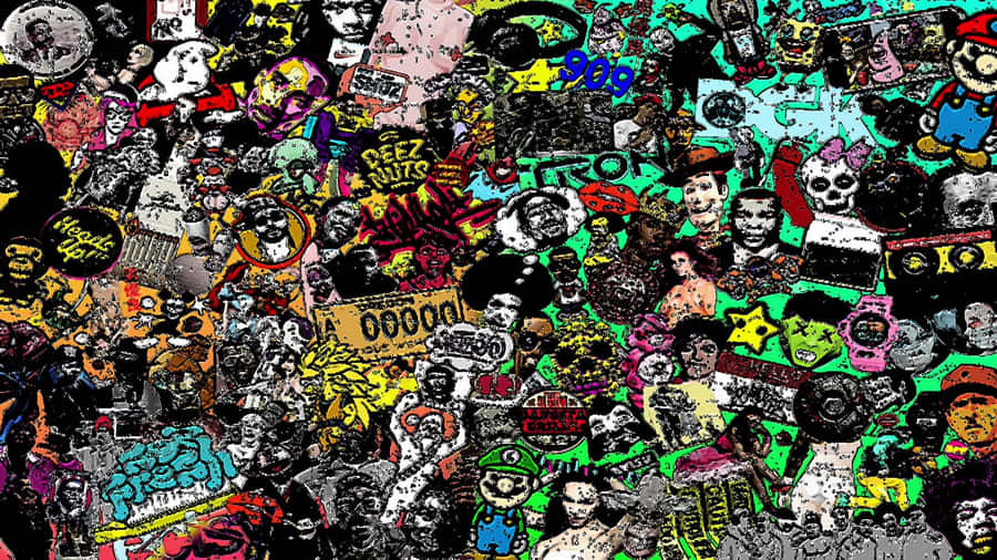 A Vibrant Cartoon Collage Wallpaper