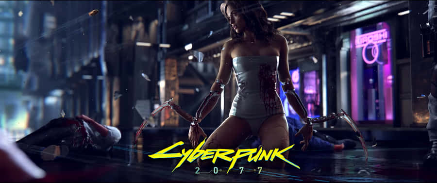 A Vibrant Landscape Of A Futuristic Cyberpunk Cityscape. Wallpaper
