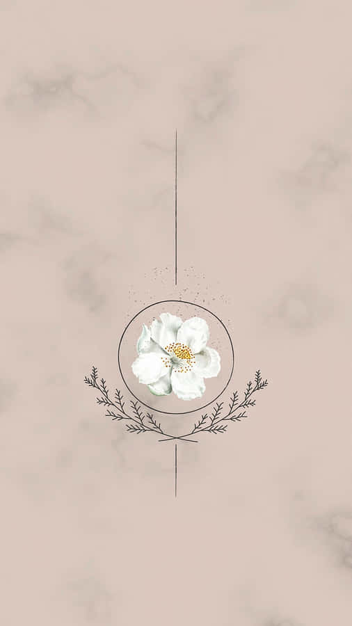 A White Flower With Leaves On A Marble Background Wallpaper