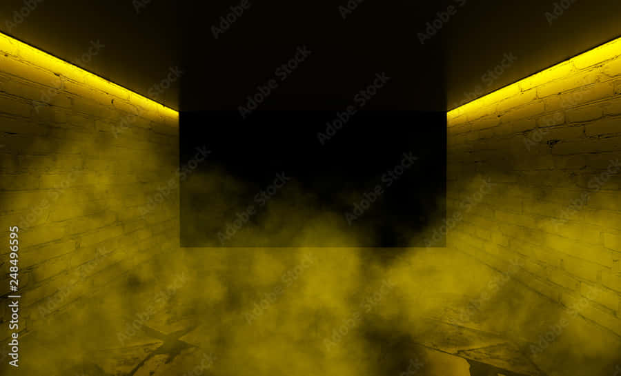 A Yellow Smokey Room With A Black Wall Wallpaper