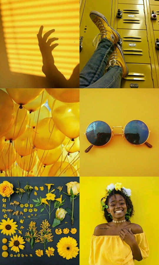 Abstract Yellow Collage Art Featuring Textures And Shapes Wallpaper