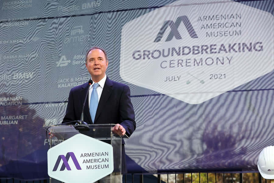 Adam Schiff Delivering A Keynote Speech Wallpaper