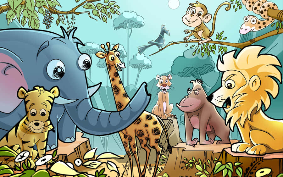 Adorable Cartoon Animals Engaging In Delightful Antics Wallpaper