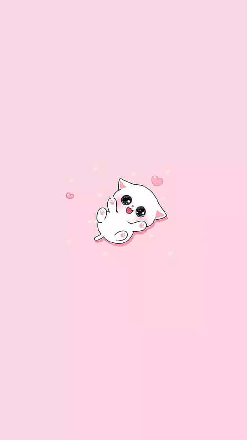 Adorable Pink Cat Illustration Wallpaper