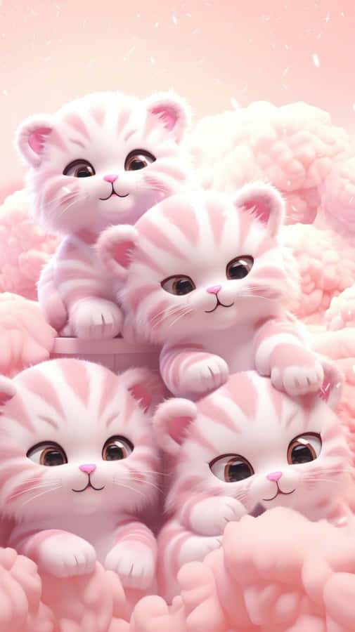 Adorable Pink Kittens Stack Wallpaper