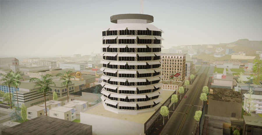 Aerial Image Of The 3d Design Of Capitol Records Building Wallpaper