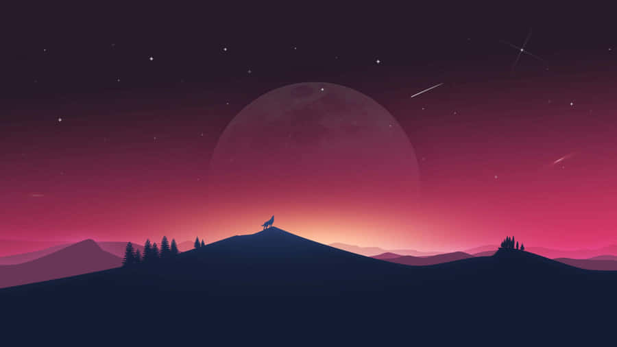 Aesthetic Computer 4k Red Sky Big Moon Wallpaper
