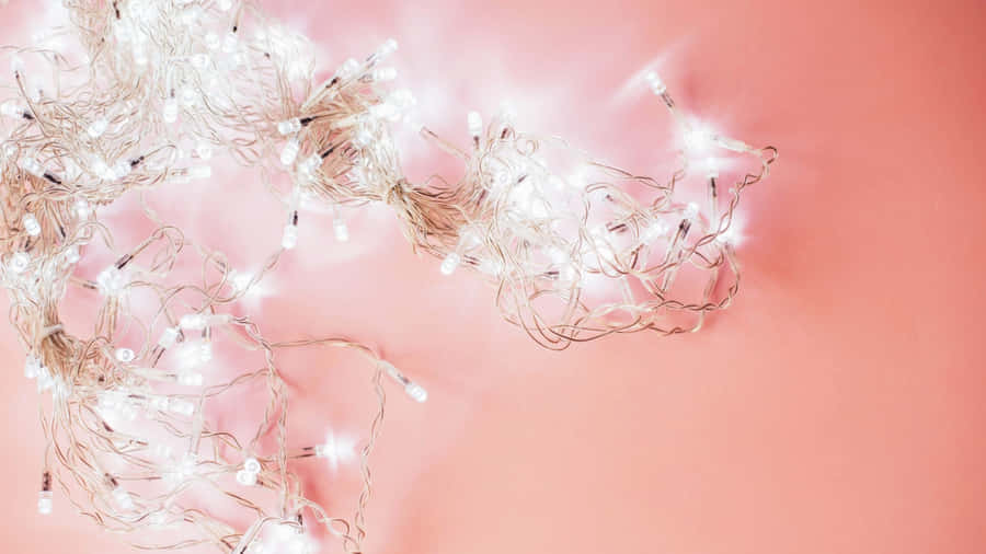 Aesthetic Computer Light Pink Fairy Lights Wallpaper