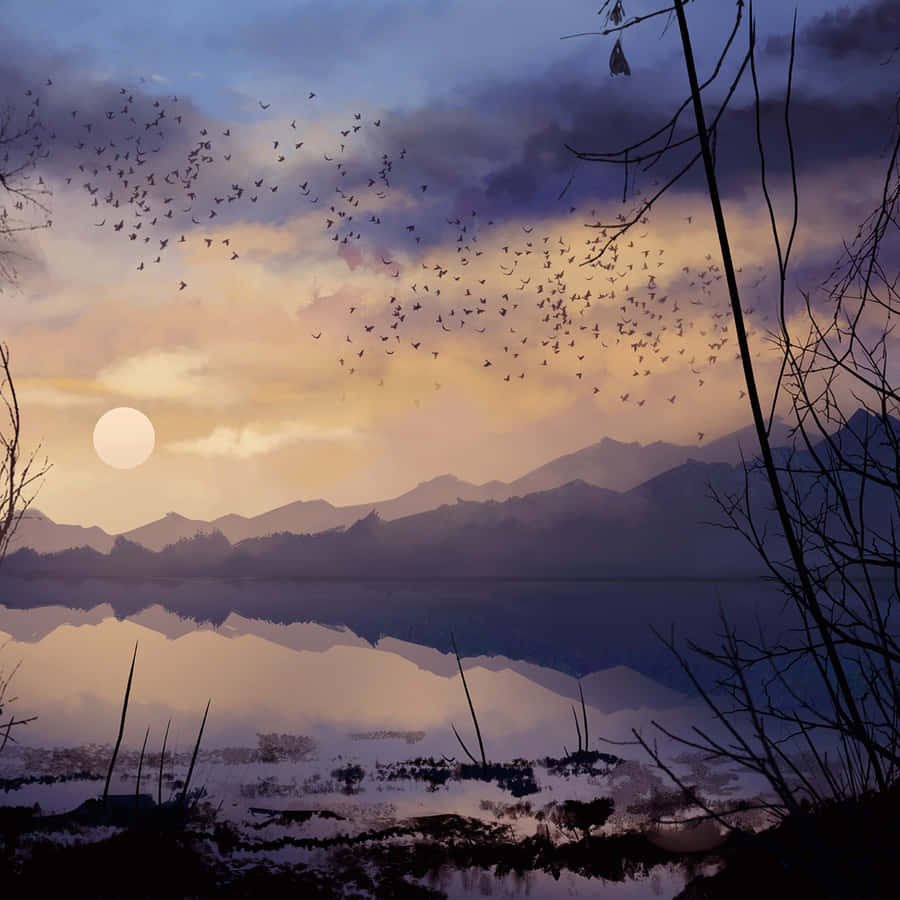 Aesthetic Nature With Flying Birds Wallpaper