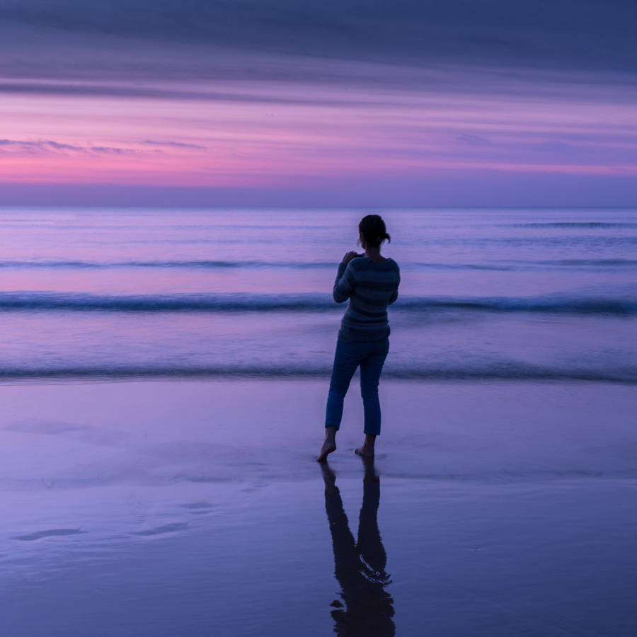 Aesthetic Purple Woman Beach Wallpaper