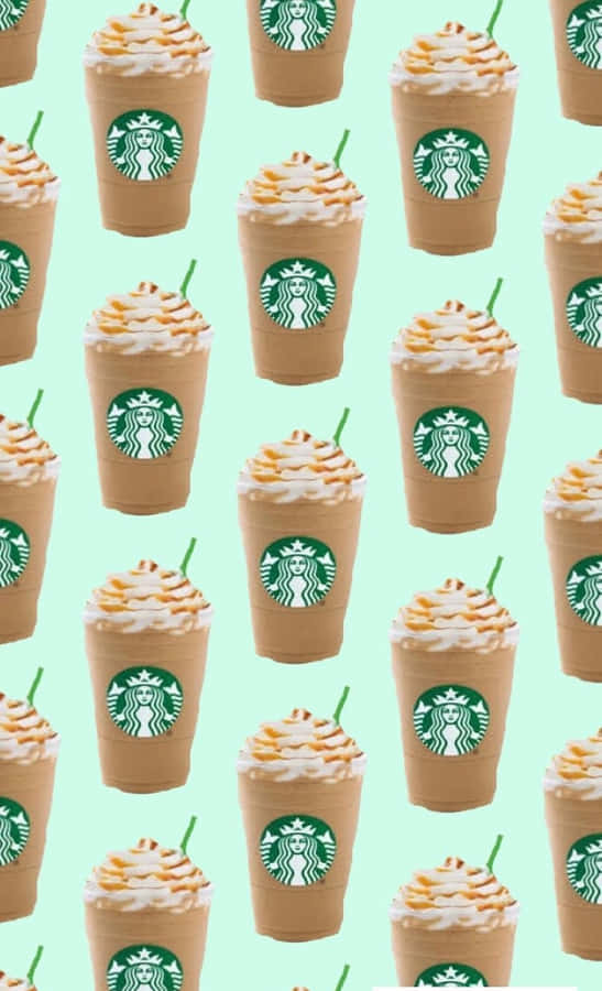 Aesthetic Starbucks Caramel Coffee Drink In Pastel Green Wallpaper