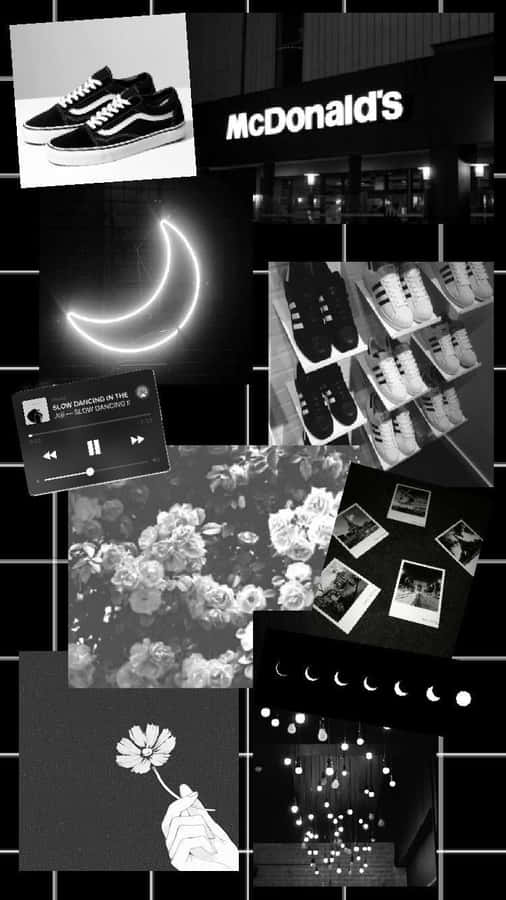 Aesthetic White And Black Iphone Collage Flowers And Shoes Wallpaper