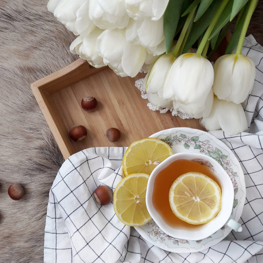 Aesthetic White Tulips In A Flatlay Arrangement Wallpaper