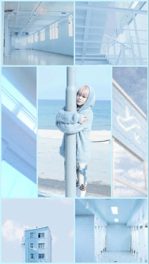 An Artistic Collage Featuring Blue Shades Wallpaper